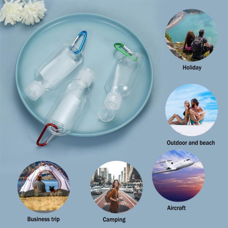 Pack de 6 Botellas Transparentes HATTIE de 50 ml para Viaje y Apretar