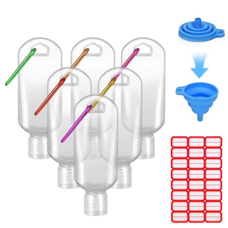 Pack de 6 Botellas Transparentes HATTIE de 50 ml para Viaje y Apretar
