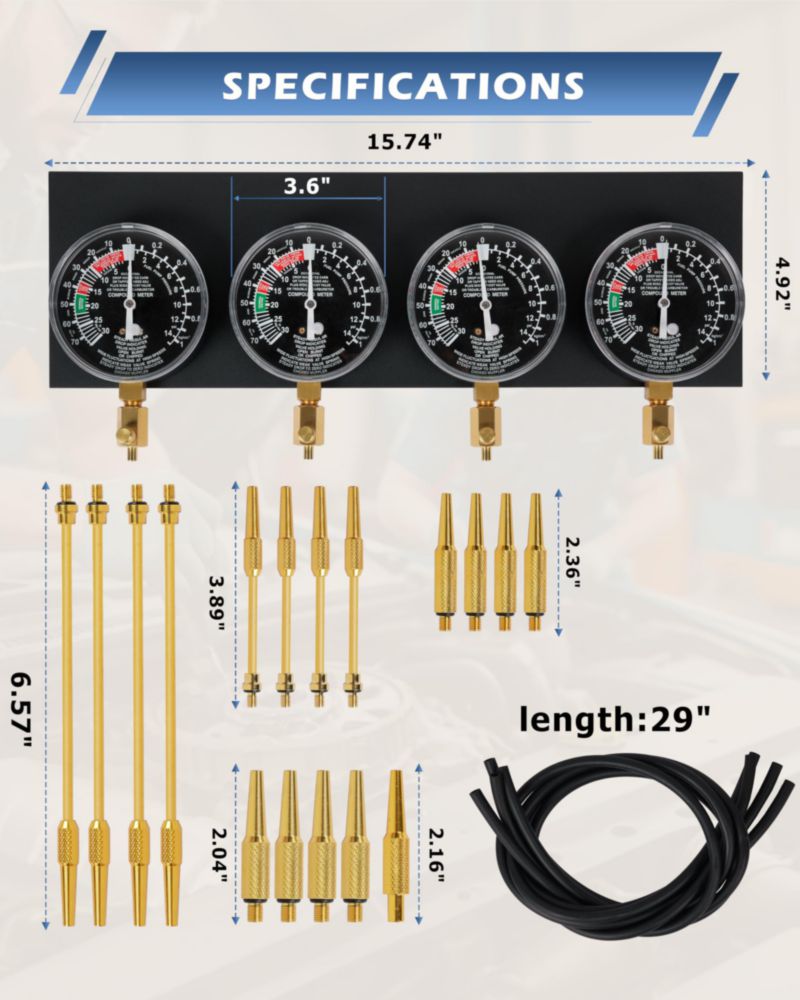 Sincronizador de carburadores DAYUAN – Set de 4 manómetros 1/2 pulgada (127 cm) 0‑76 cmHg