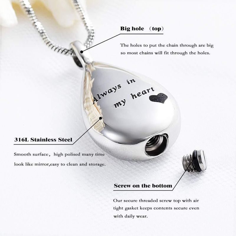 Collar Yinplsmemory con colgante lágrima para urna de cenizas