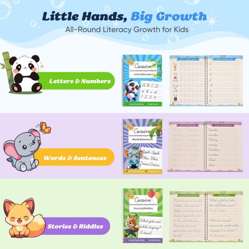 Cuaderno de Caligrafía Cursiva PEOCEFOY para Niños 8‑12 con Tinta Reutilizable