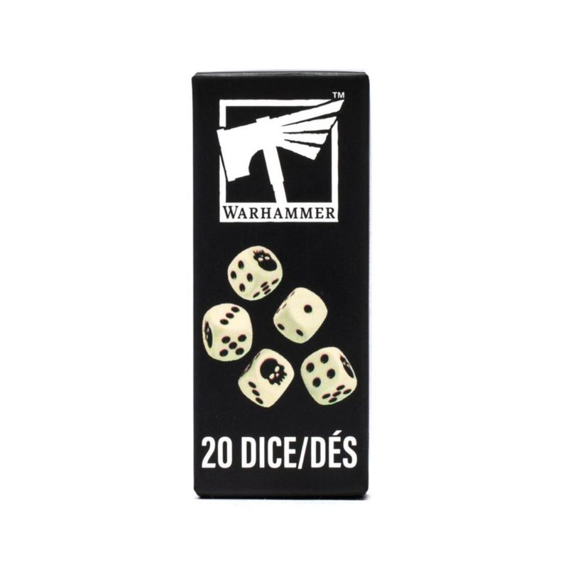 Juego de 20 Dados de 12 mm Marfil/Negro – Games Workshop