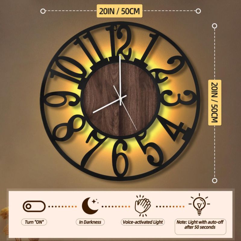 Reloj de pared LEIKE 80 cm iluminado silencioso y a batería