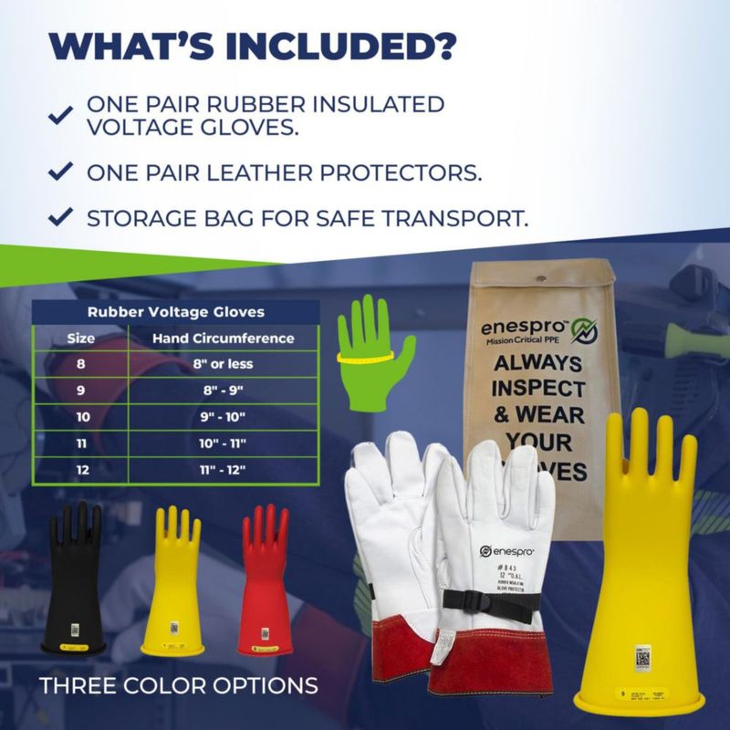 Guantes Eléctricos Enespro Clase 2 17000V CA / 25500V CD – Kit
