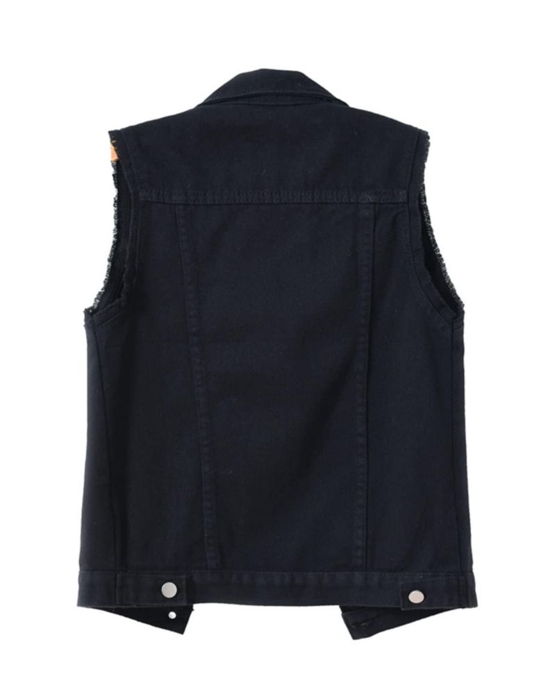 Chaleco VIEWON de denim sin mangas negro desgastado XL