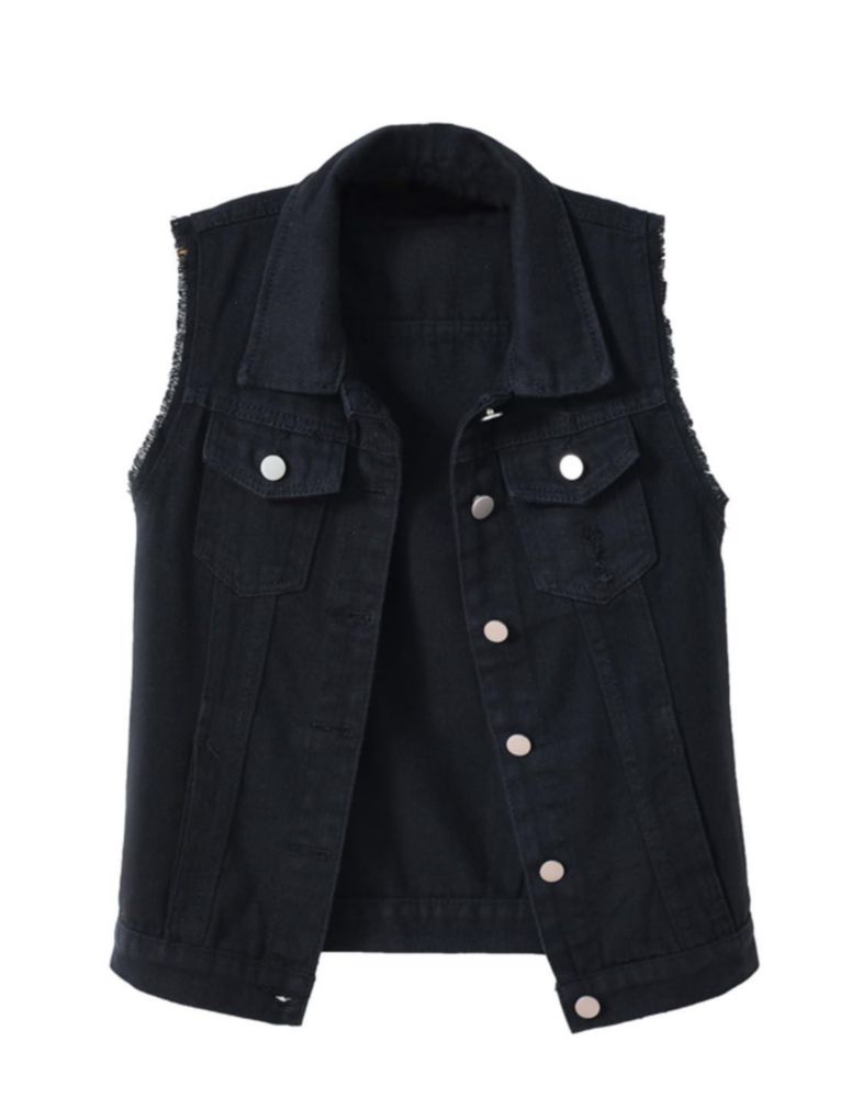 Chaleco VIEWON de denim sin mangas negro desgastado XL