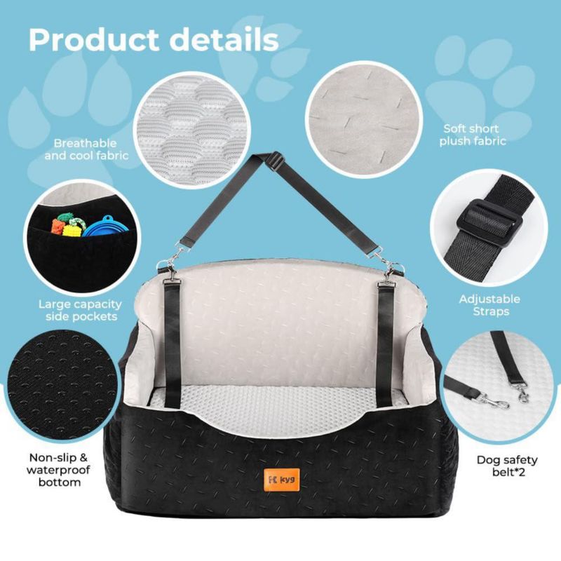 Asiento para coche de perro KYG 74 cm hasta 25 kg para 2 perros