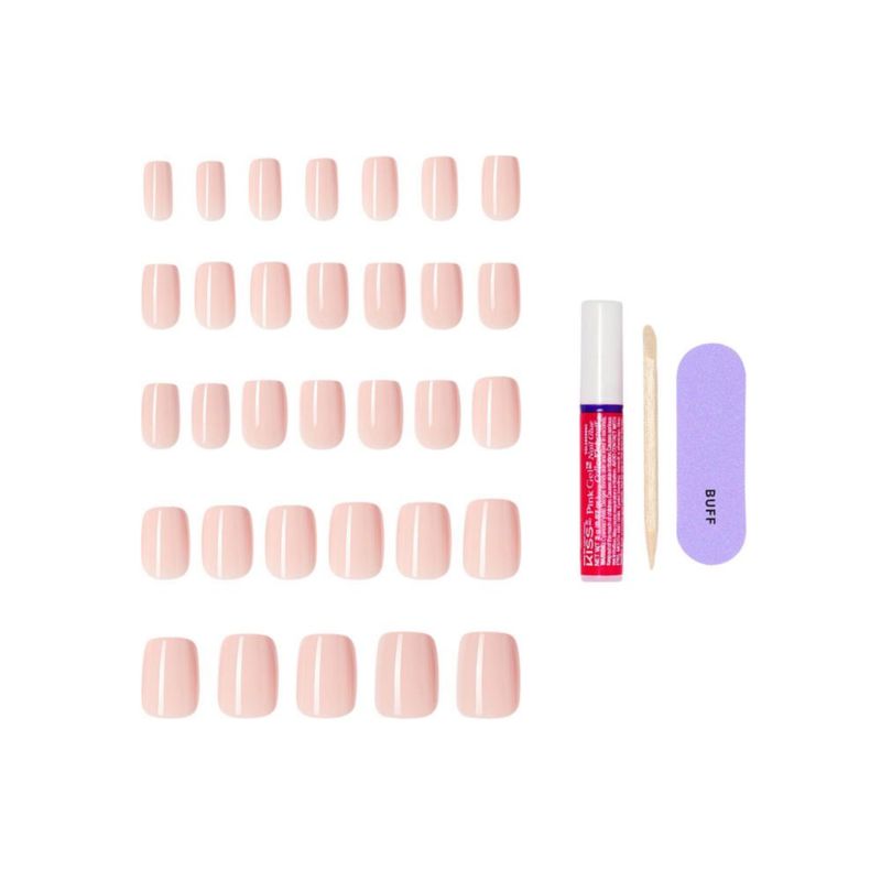 Uñas Postizas KISS Rosa Cortas Squoval - Pack de 32