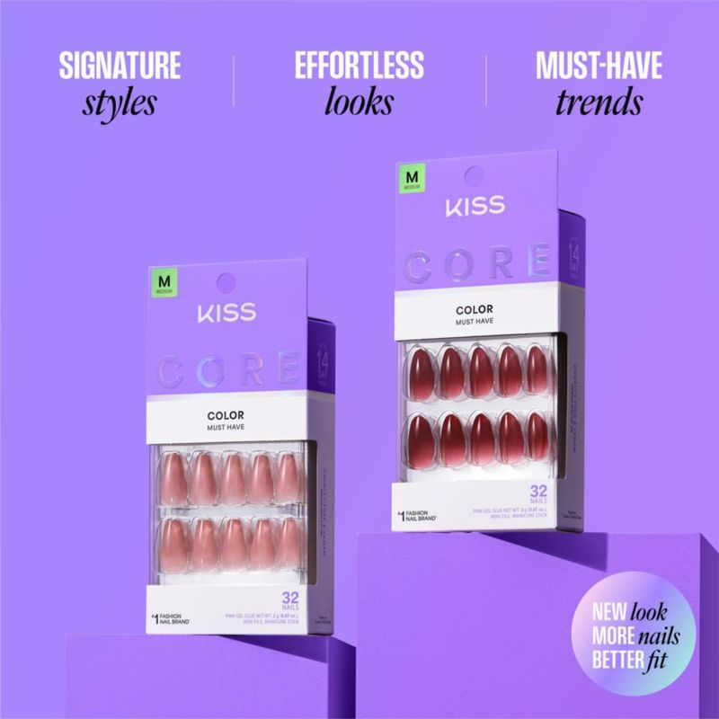 Uñas Postizas KISS Rosa Cortas Squoval - Pack de 32