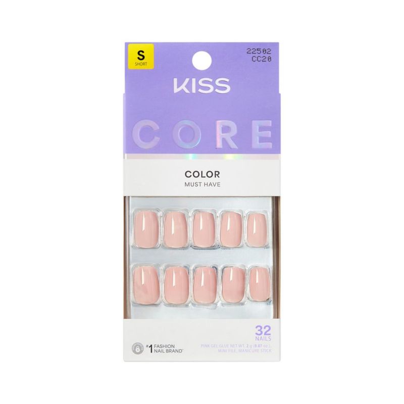 Uñas Postizas KISS Rosa Cortas Squoval - Pack de 32