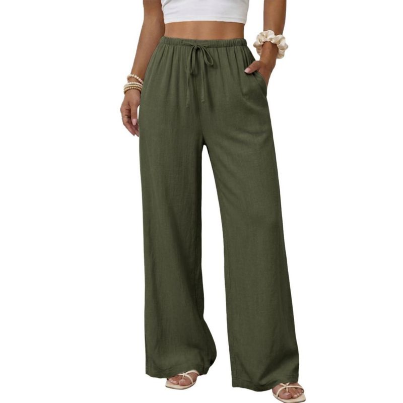 PANTALONES PALAZZO DE ALGODÓN Y LINO Duyang Verde Militar Talla S