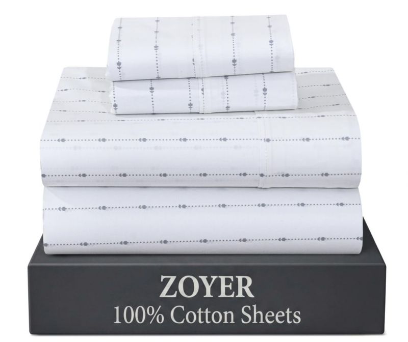 Sábanas de algodón ZOYER King Percal con estampado de brote punteado