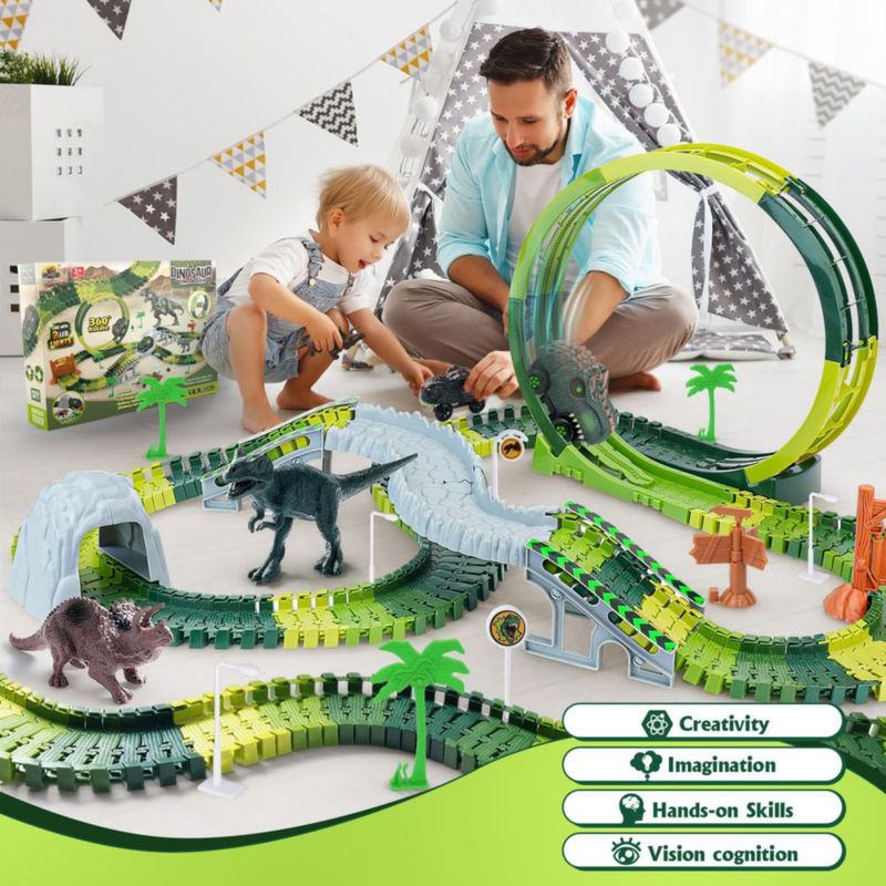 Pista de Carreras Coroiesty 173 Piezas con Bucle de 360° y Dinosaurio