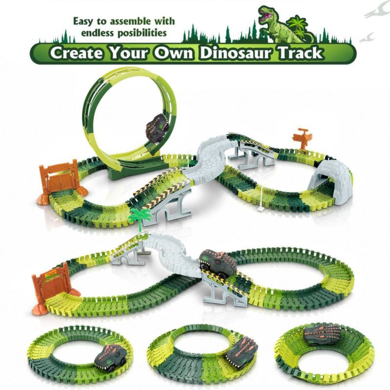 Pista de Carreras Coroiesty 173 Piezas con Bucle de 360° y Dinosaurio