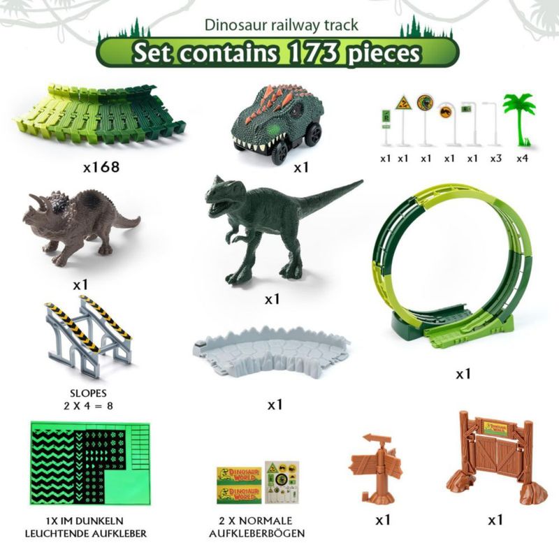 Pista de Carreras Coroiesty 173 Piezas con Bucle de 360° y Dinosaurio