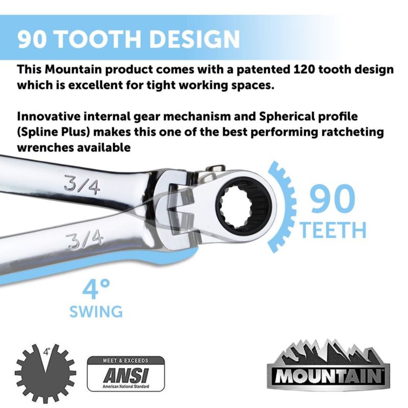 Llave de Carraca Mountain RF7 SAE 4 Piezas 90 Dientes