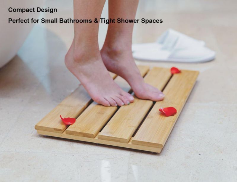 Alfombra de baño PELYN 40 cm x 26 cm de bambú antideslizante y de secado rápido