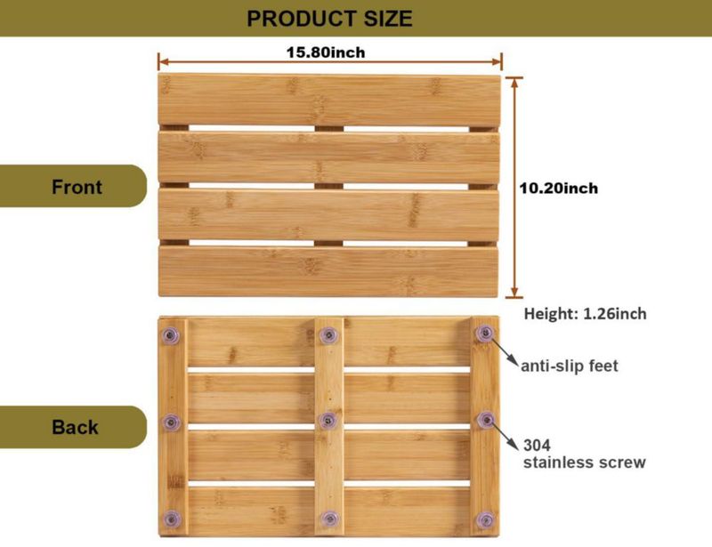 Alfombra de baño PELYN 40 cm x 26 cm de bambú antideslizante y de secado rápido