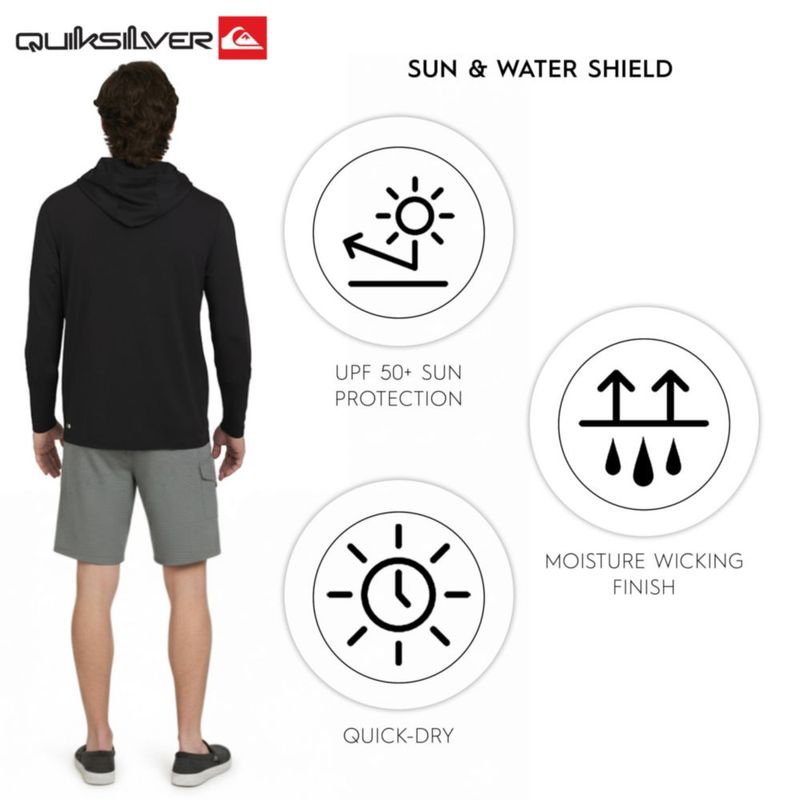 Camiseta de surf Quiksilver talla X-Large negra con capucha y protección UPF 50