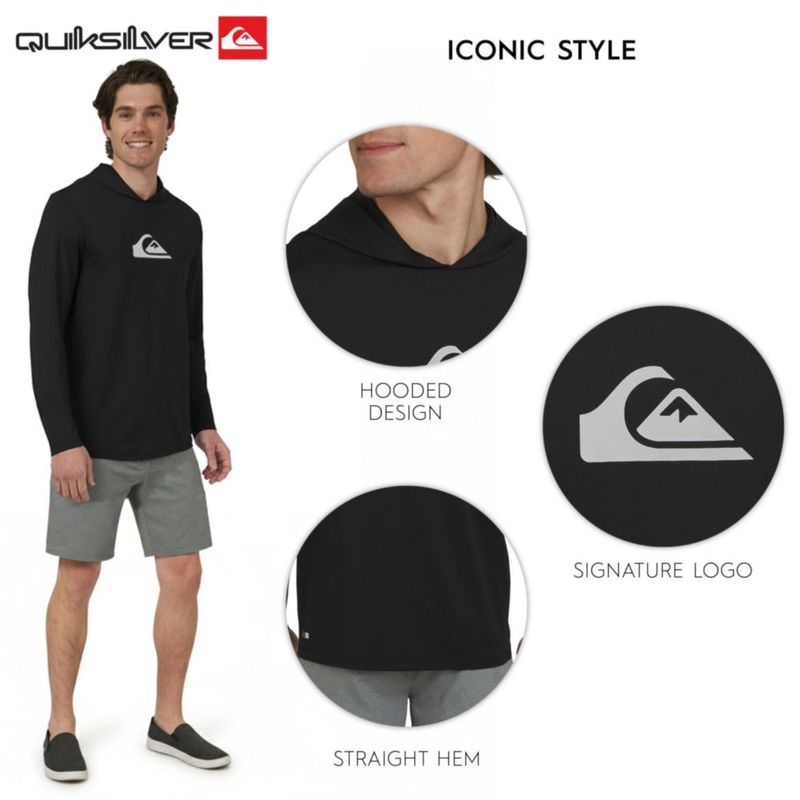 Camiseta de surf Quiksilver talla X-Large negra con capucha y protección UPF 50