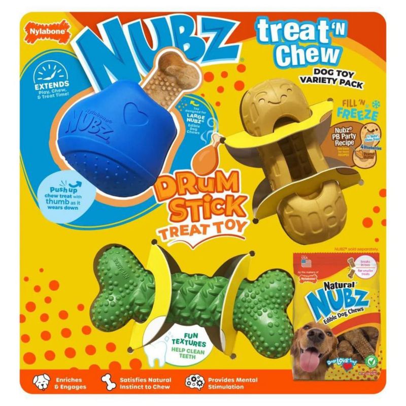 Paquete surtido de 3 juguetes Nylabone NUBZ para perros