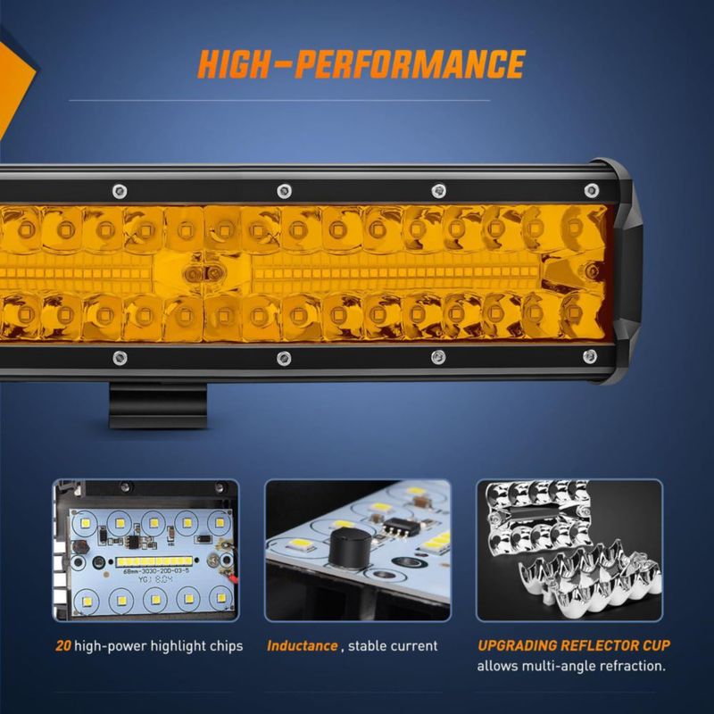 Barra de luz LED Nilight 30 cm Ámbar 300 W Kit Combo