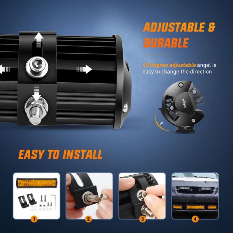 Barra de luz LED Nilight 30 cm Ámbar 300 W Kit Combo