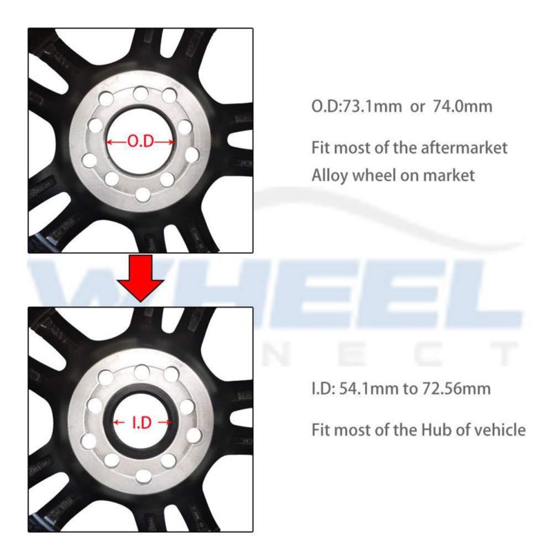 Anillos de cubo WHEEL CONNECT 731 mm a 641 mm – Juego de 4 (ABS)
