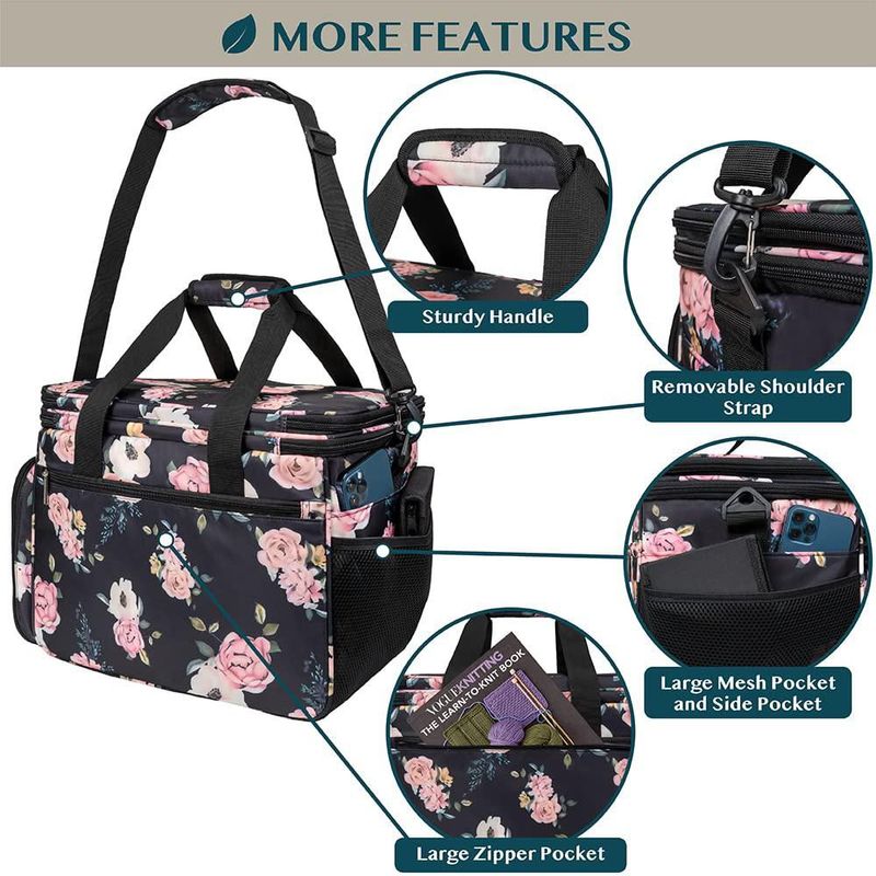 Bolsa de Almacenamiento PAVILIA para Hilo de Tejer con Estampado Floral Negro