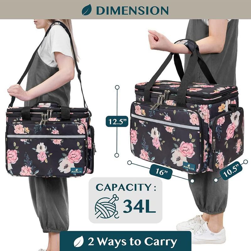 Bolsa de Almacenamiento PAVILIA para Hilo de Tejer con Estampado Floral Negro