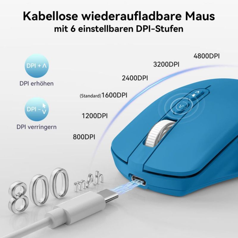 Ratón Inalámbrico TECKNET Recargable 6 DPI RGB Azul