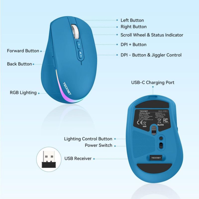 Ratón Inalámbrico TECKNET Recargable 6 DPI RGB Azul