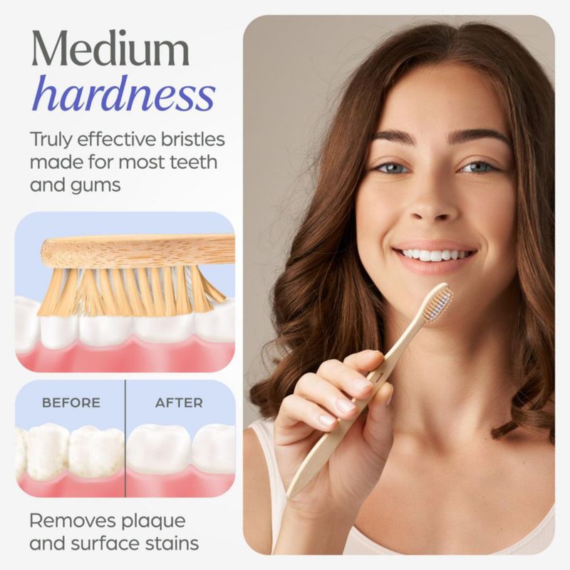 Cepillo de dientes VIVAGO de bambú cerdas medianas - paquete de 50
