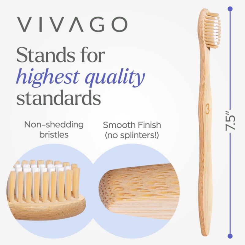 Cepillo de dientes VIVAGO de bambú cerdas medianas - paquete de 50