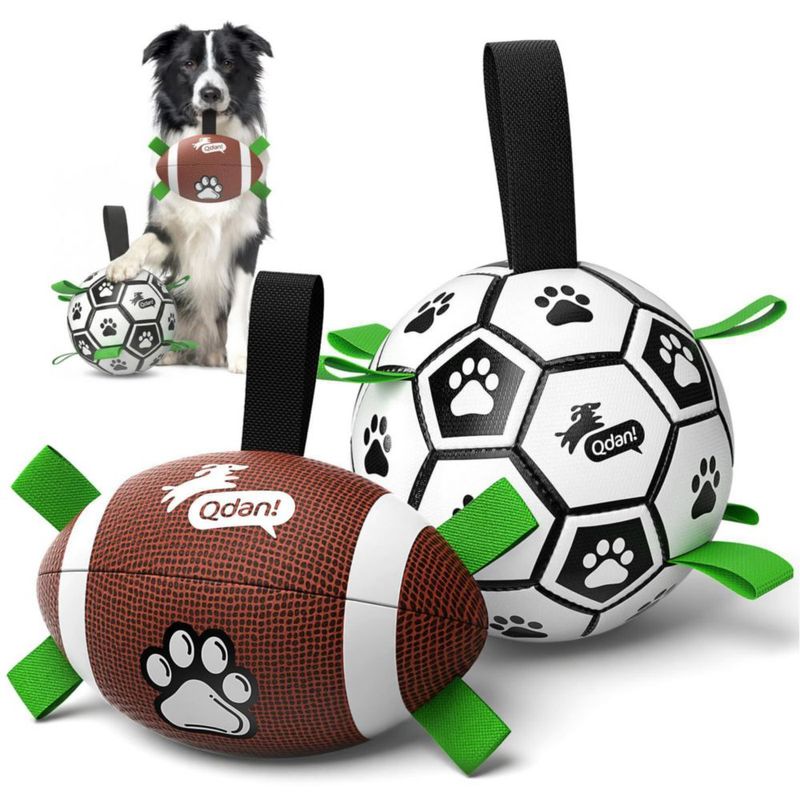Pelota de fútbol para perro QDAN 2 piezas con juguete de cuerda 20 cm