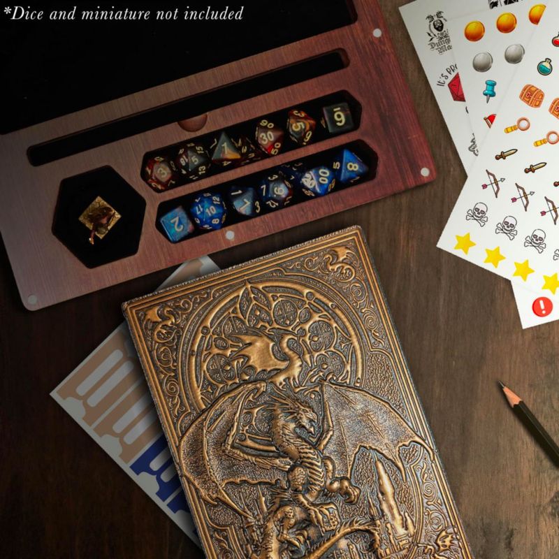 Caja de Dados First Reign 3‑en‑1 DnD: Bandeja y Diario