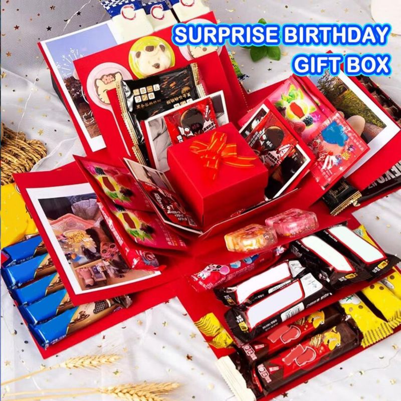 Romiona Caja de Regalo Explosiva de 5 Capas Cuadrada Roja