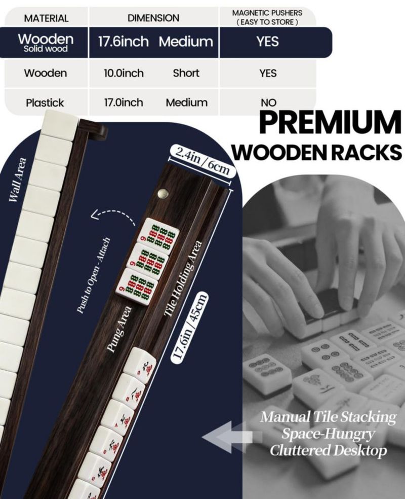 Set de Mahjong MUTEX de 166 fichas con soportes de madera y estuche para 4 jugadores