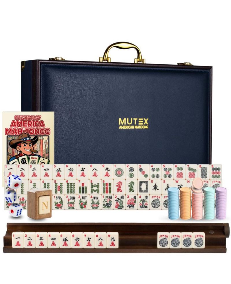 Set de Mahjong MUTEX de 166 fichas con soportes de madera y estuche para 4 jugadores