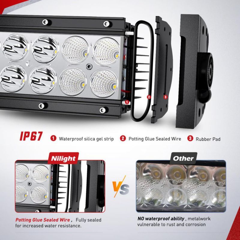 Barra de luz LED Nilight 34 cm 72 W Amarilla/Negra