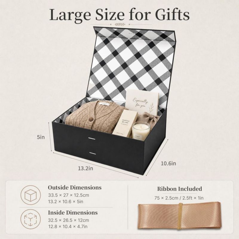 Caja de regalo Tekhoho negra 33 × 27 × 13 cm con cinta