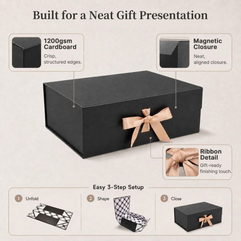 Caja de regalo Tekhoho negra 33 × 27 × 13 cm con cinta