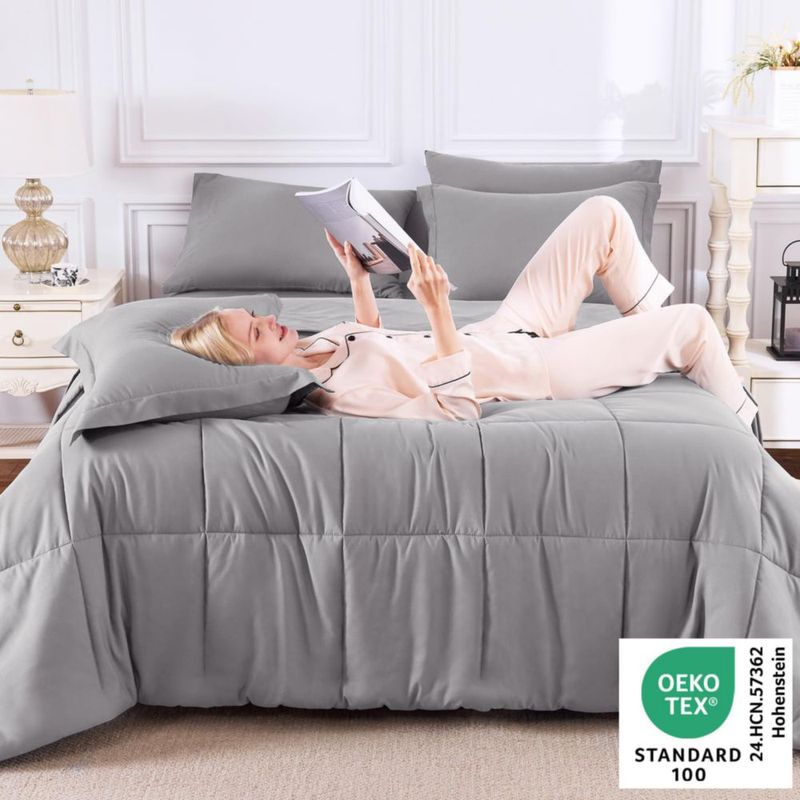 Juego de Edredón CozyLux Full de 7 piezas gris