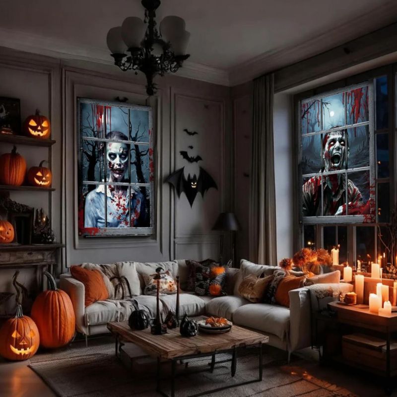 Decoración de ventana LIMUIKA 81x120 cm Pack de 2 Pareja de zombis
