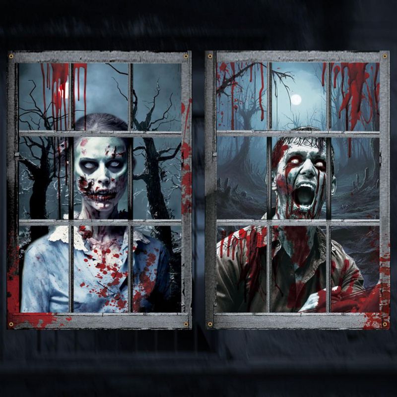Decoración de ventana LIMUIKA 81x120 cm Pack de 2 Pareja de zombis