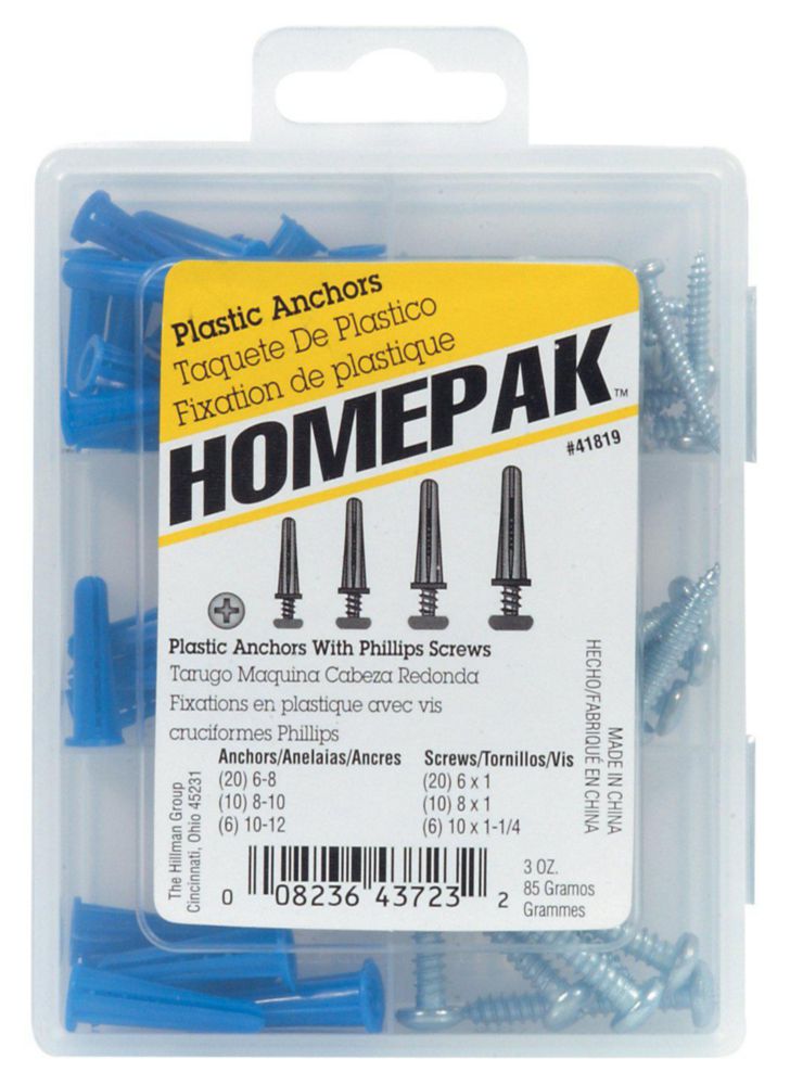 Kit de tacos de plástico con tornillos Hillman 41819 HOMEPAK
