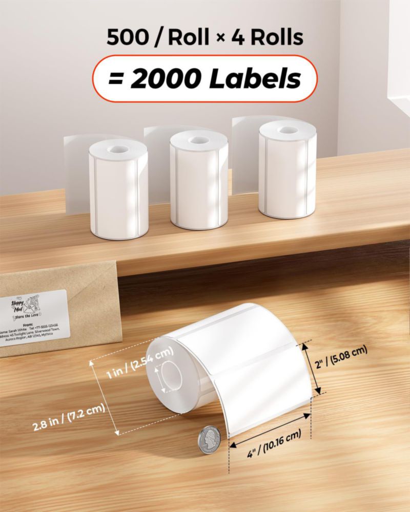 Etiquetas térmicas MUNBYN 4x2" 2000 hojas/4 rollos blancas