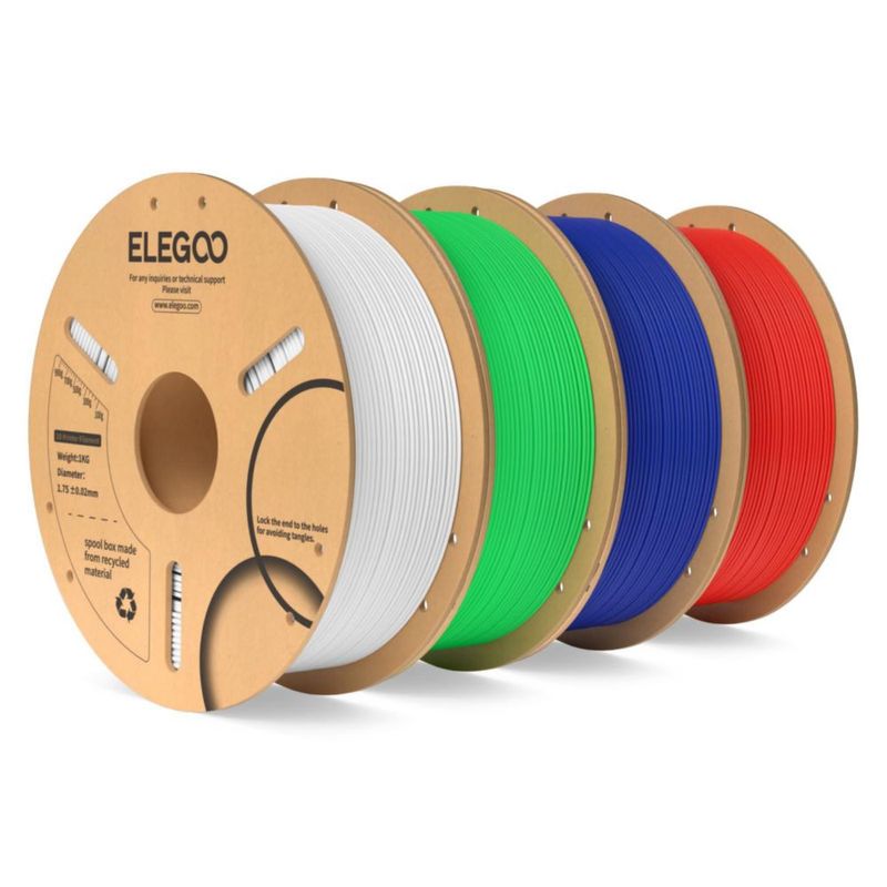 Filamento PLA ELEGOO 175 mm 4 kg Blanco/Verde Neón/Azul Oscuro/Rojo