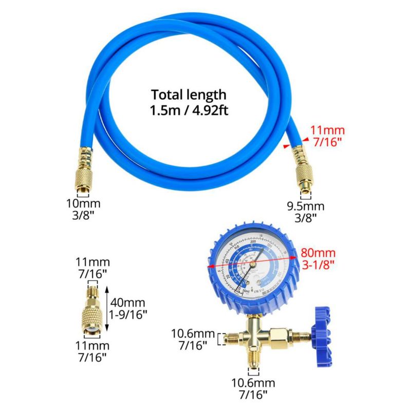 Kit de Recarga QWORK 150 cm R410a/R22/R134a 800 PSI