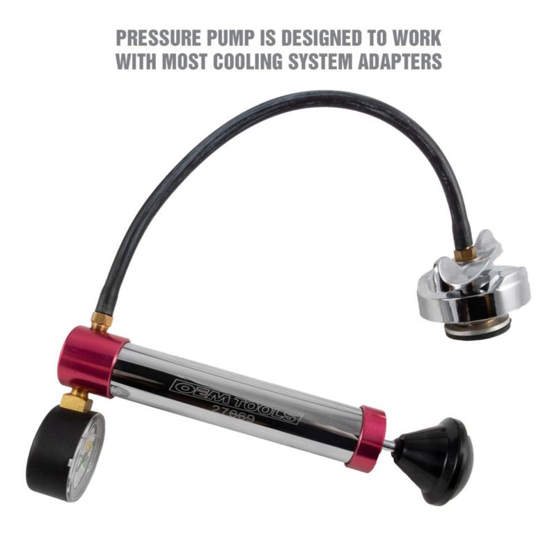 Kit de prueba de presión para sistemas de refrigeración OEMTOOLS 27068 con 3 adaptadores